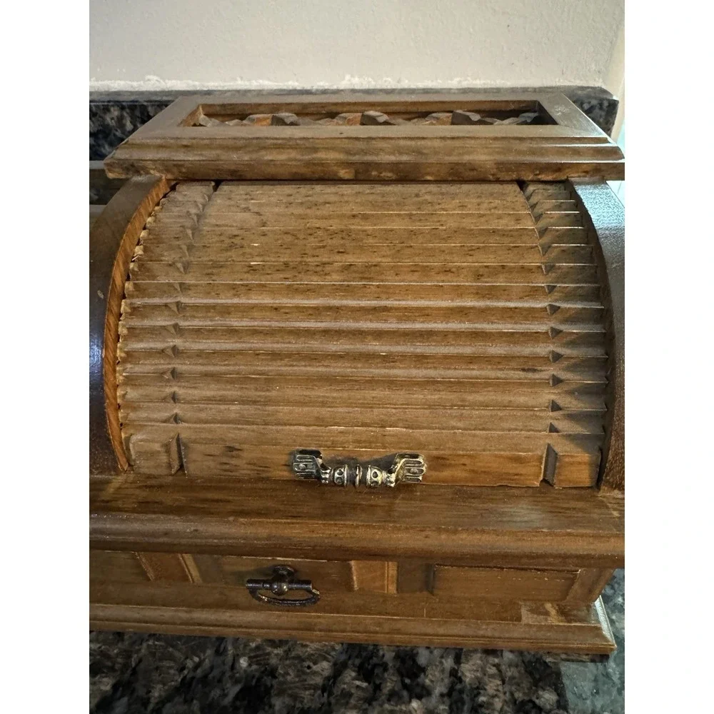 Vintage MCM Men's  Woman's Wood Jewelry Dresser Box Valet 1 Drawer 70's‎ Desk